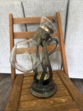 Vintage Newport Wine Bottle Candle Warmer Holder Glass Decanter Metal Stand
